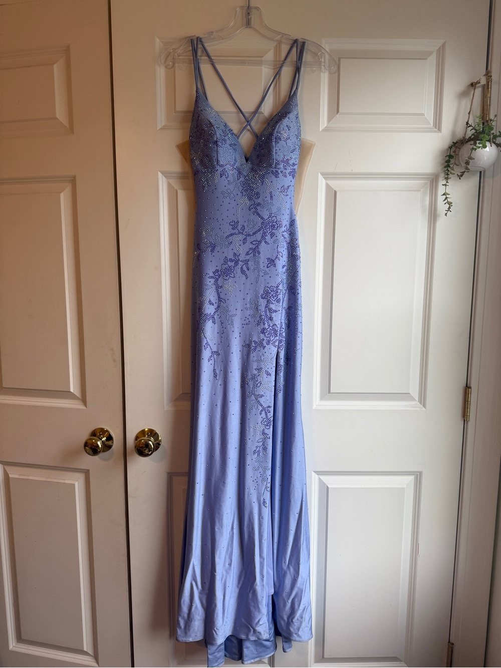 Lavender Beaded Spaghetti-Strap Prom Dress/Evening Gown